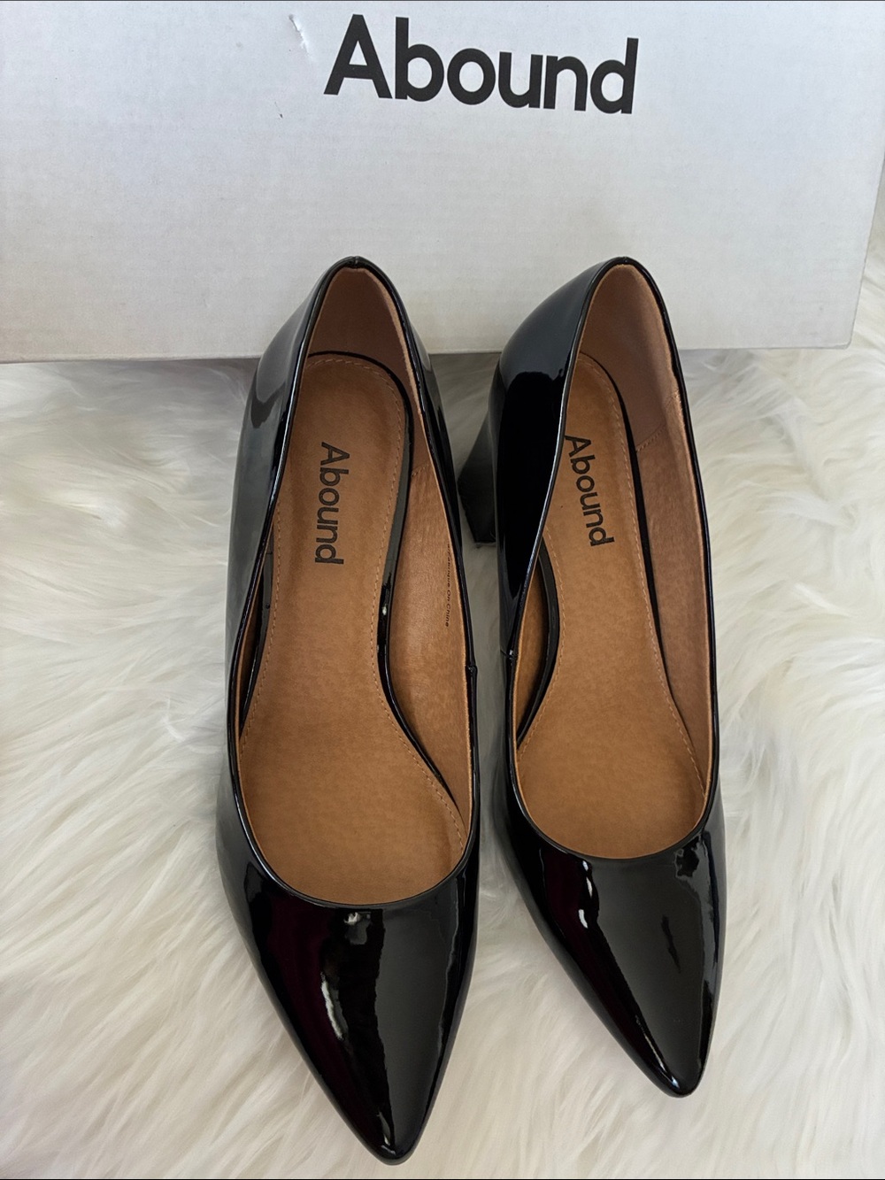 Abound Black Patent Pointed Toe Block Heel Pumps